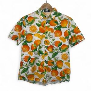 Vintage Jogal Oranges Bright Hawaiian‎ Short Sleeve Button Cotton Shirt Medium
